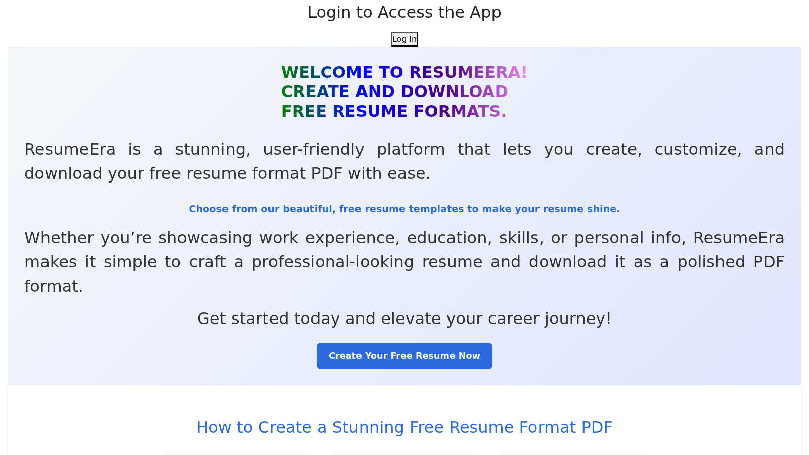 ResumeEra application interface and features