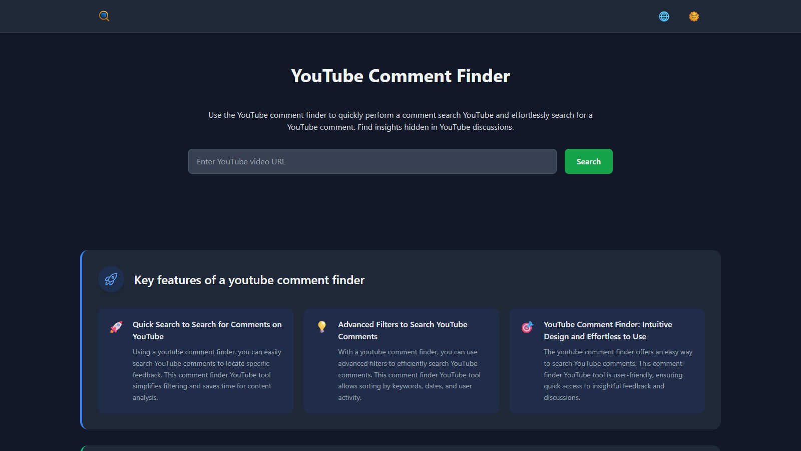 YouTube Comment Finder application interface and features