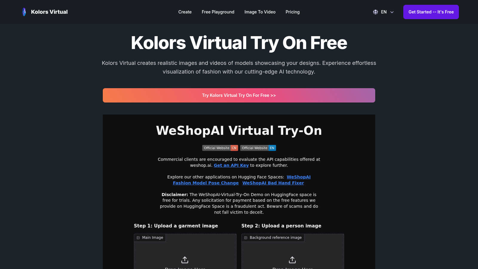 Kolors Virtual application interface and features