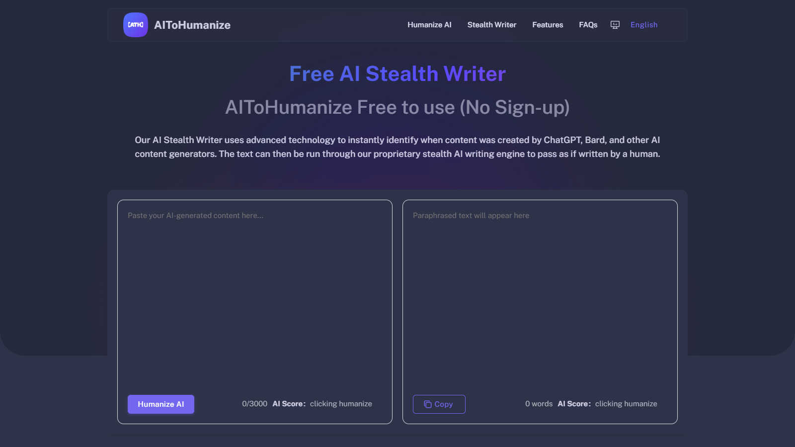 AIToHumanize application interface and features