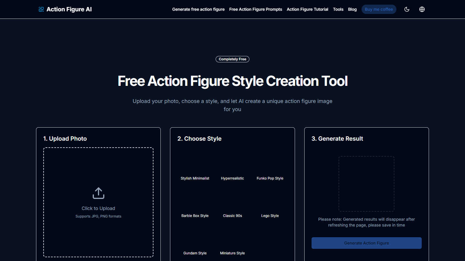 Action Figure AI application interface and features
