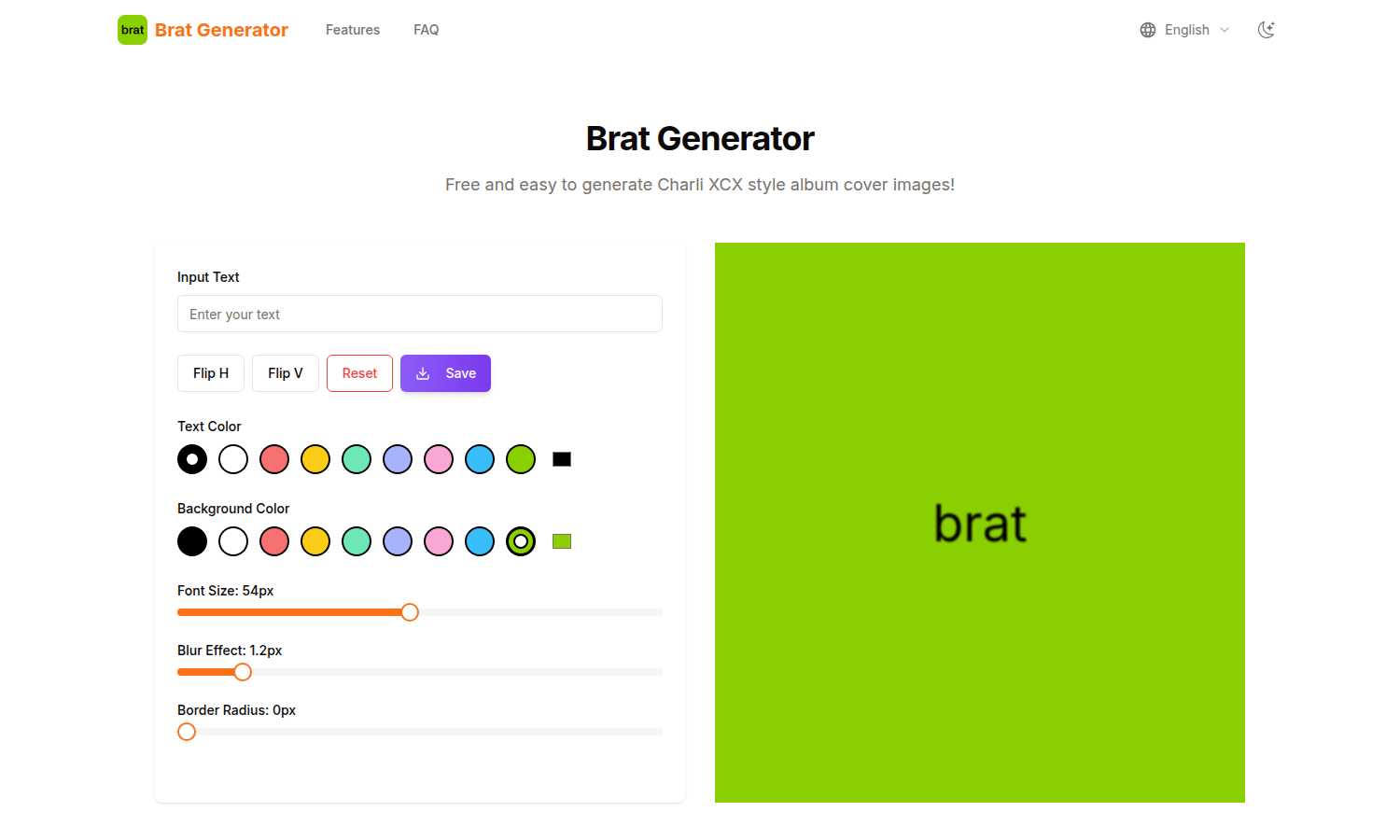 Brat Generator application interface and features