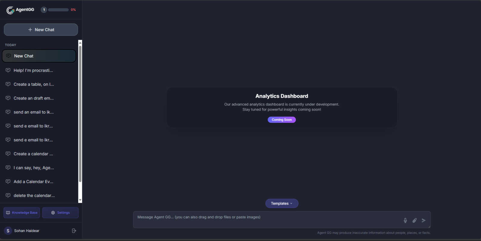 Agent GG application interface and features