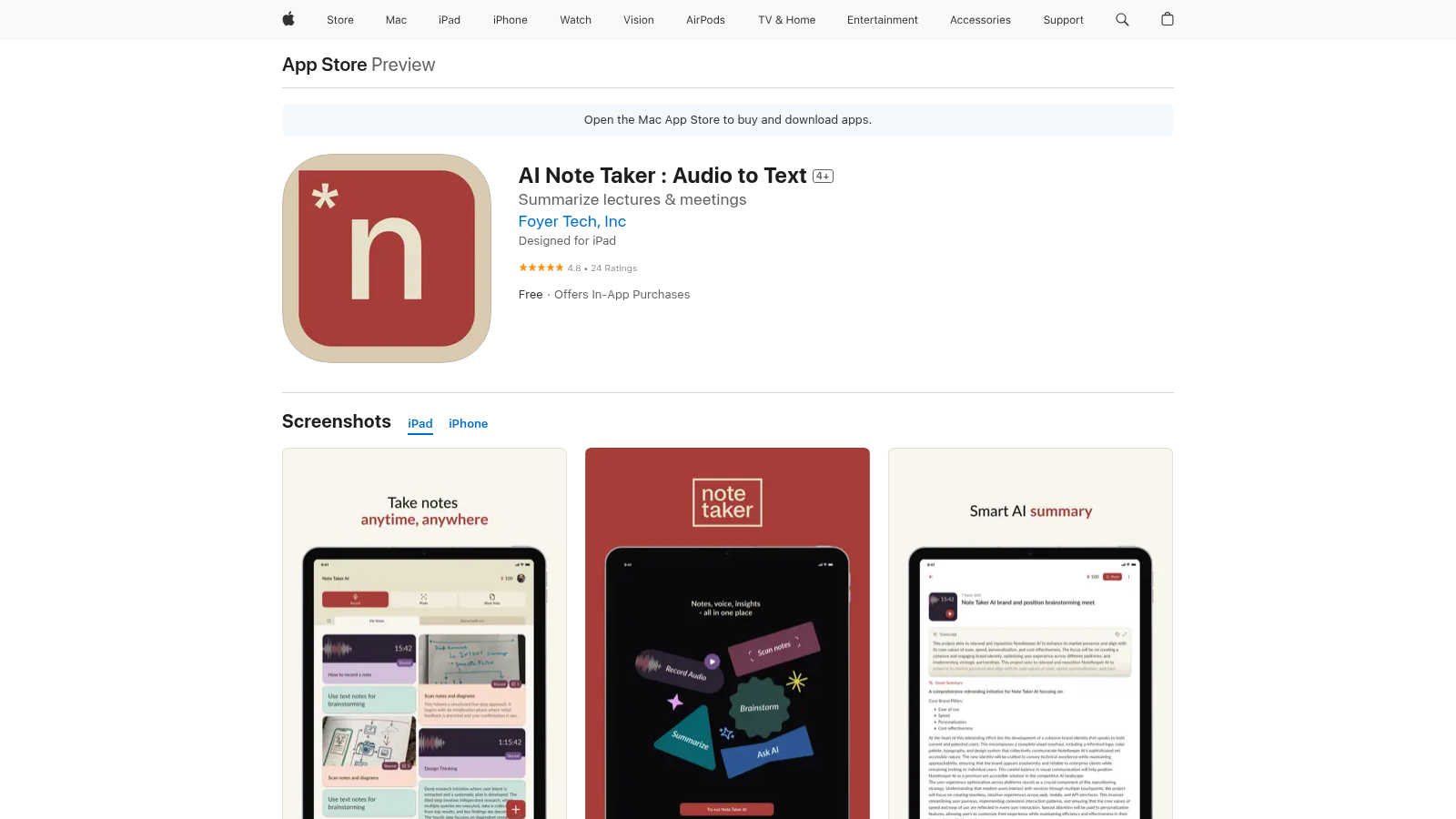 AI Note Taker : Audio to Text  application interface and features