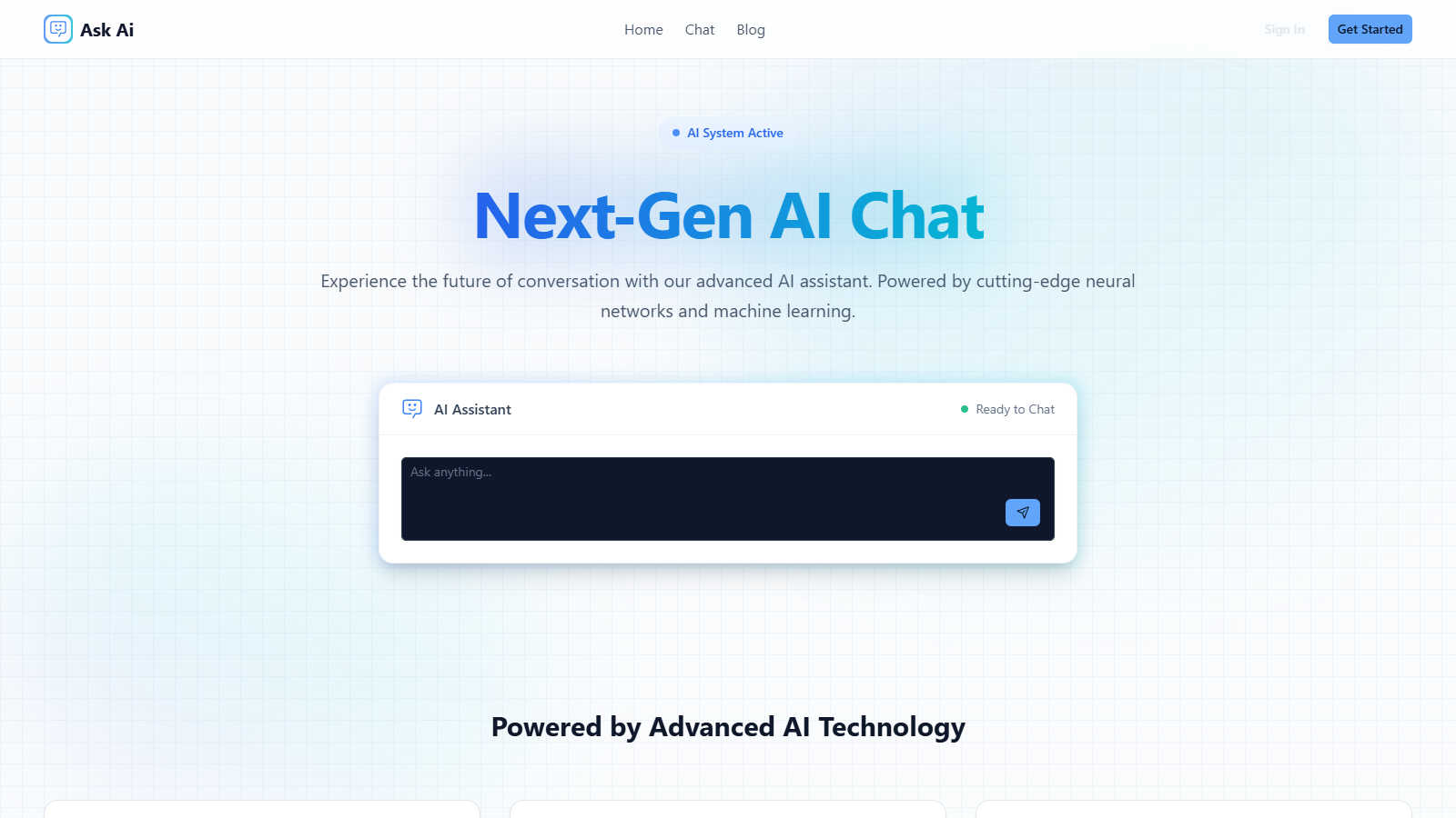 Ask AI application interface and features