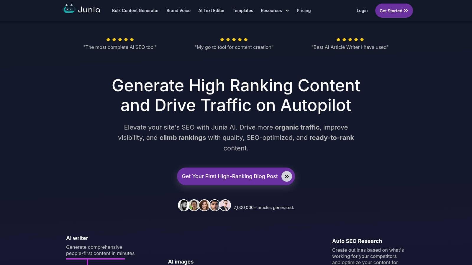 Junia AI application interface and features