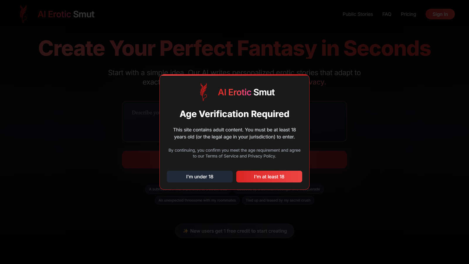 AI Erotic Smut application interface and features
