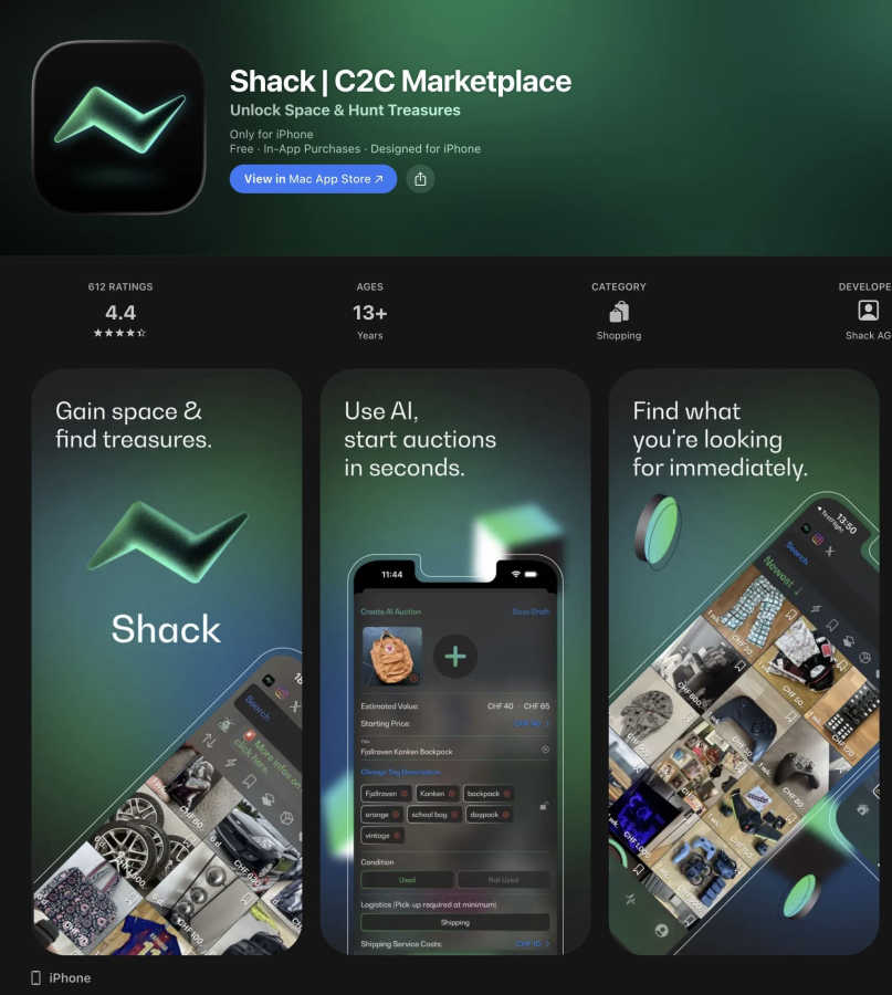 Shack application interface and features