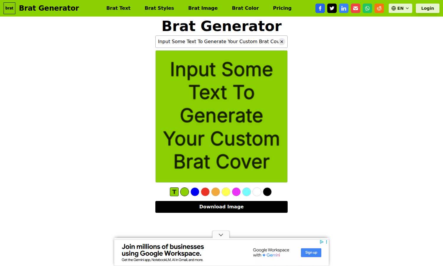 Brat Generator application interface and features