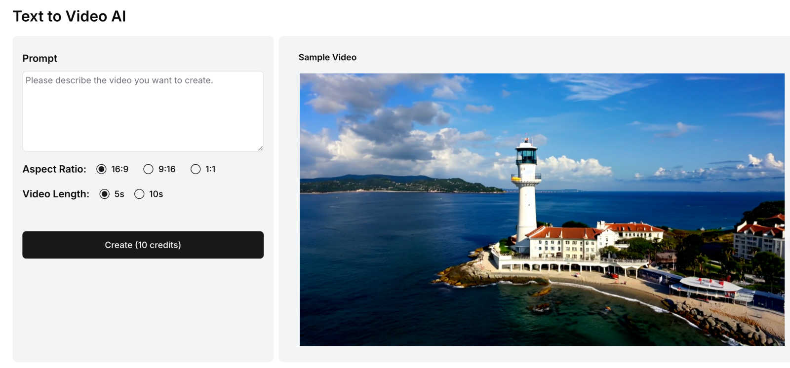 Text to Video AI application interface and features