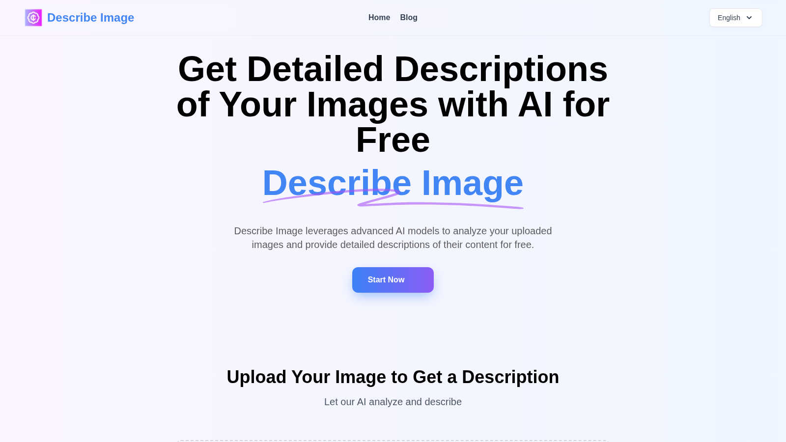 Describe Image application interface and features