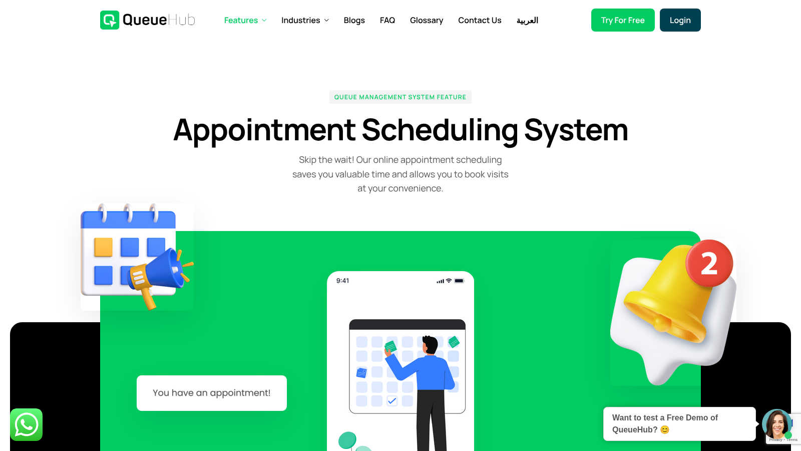 QueueHub Appointment Scheduling System application interface and features