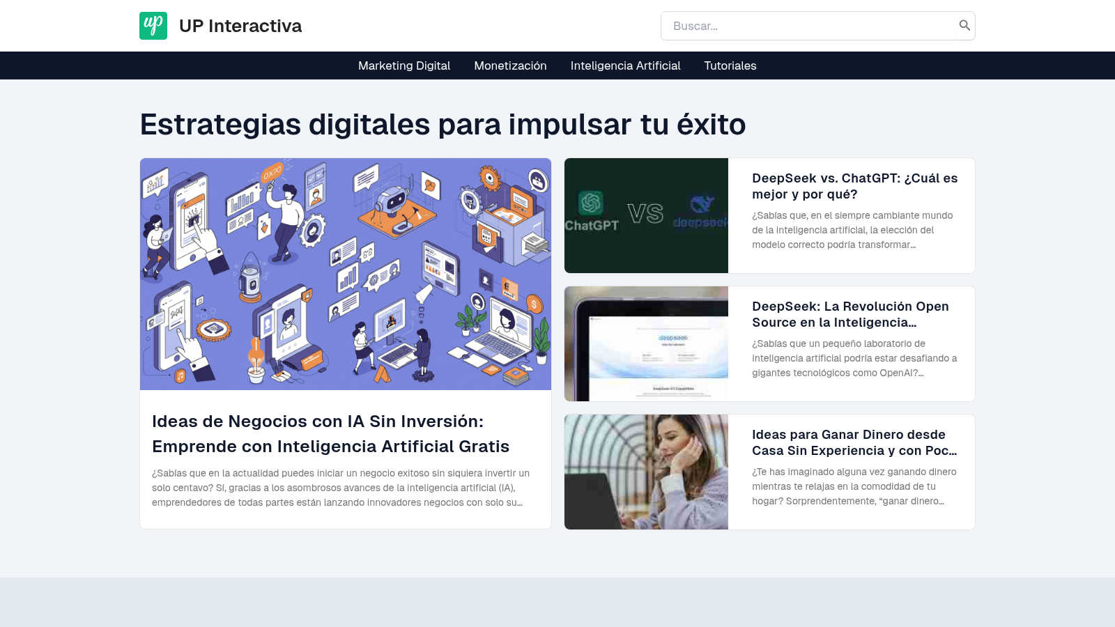 Up Interactiva application interface and features