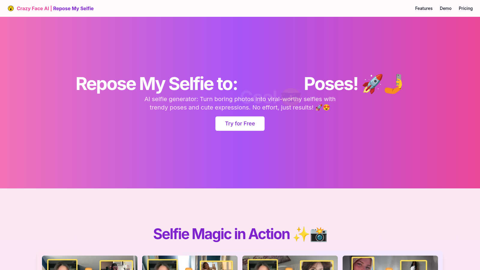 Crazy Selfie AI application interface and features