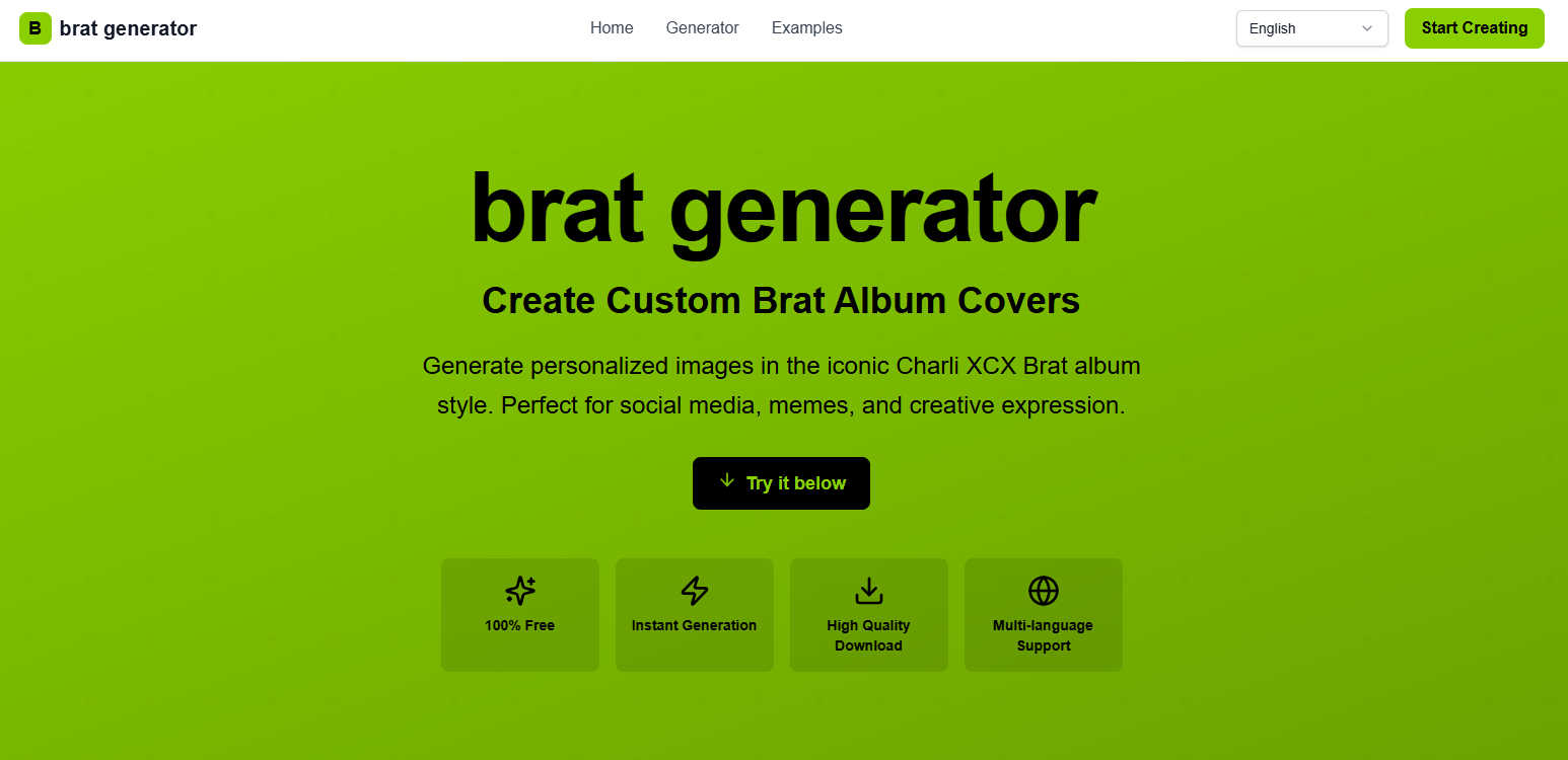 brat generator application interface and features