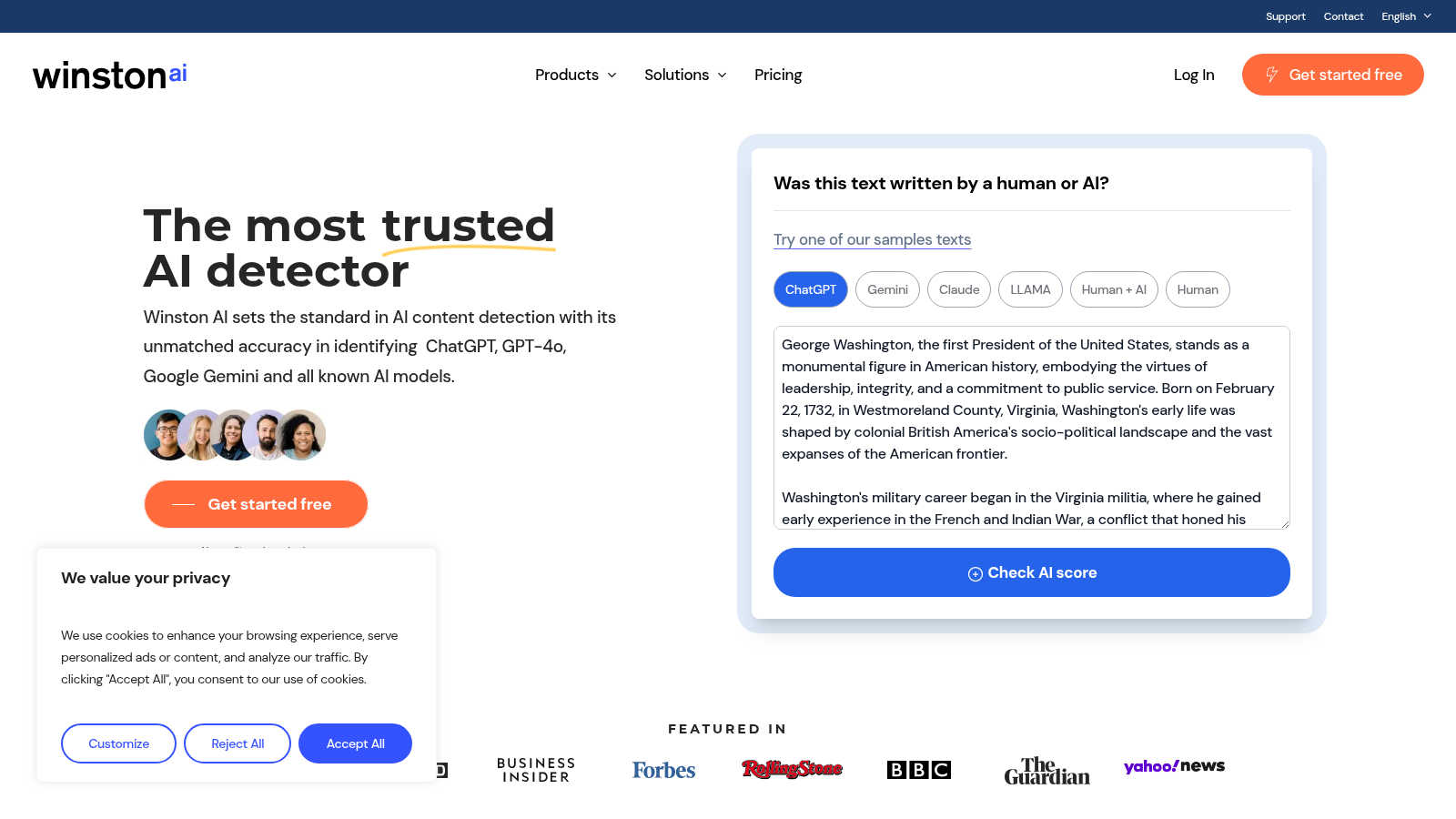 Winston AI application interface and features