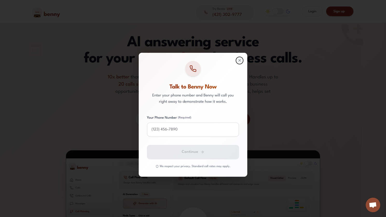 Ask Benny application interface and features
