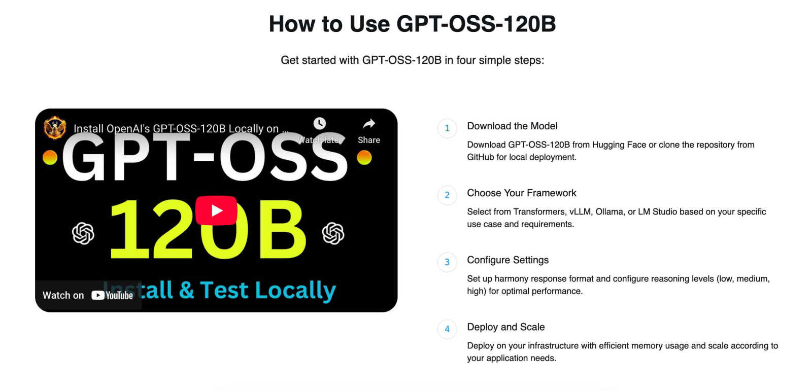 GPT-OSS-120B application interface and features