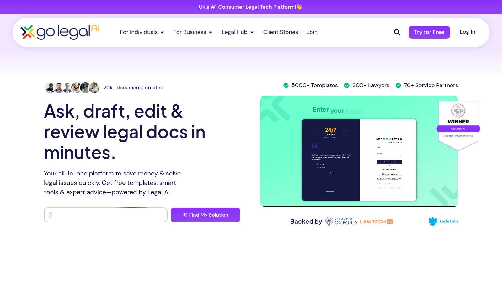 Go Legal AI application interface and features