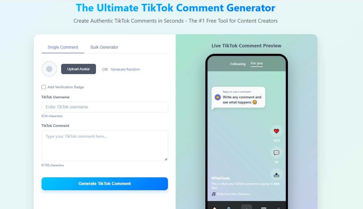 tokicomment application interface and features