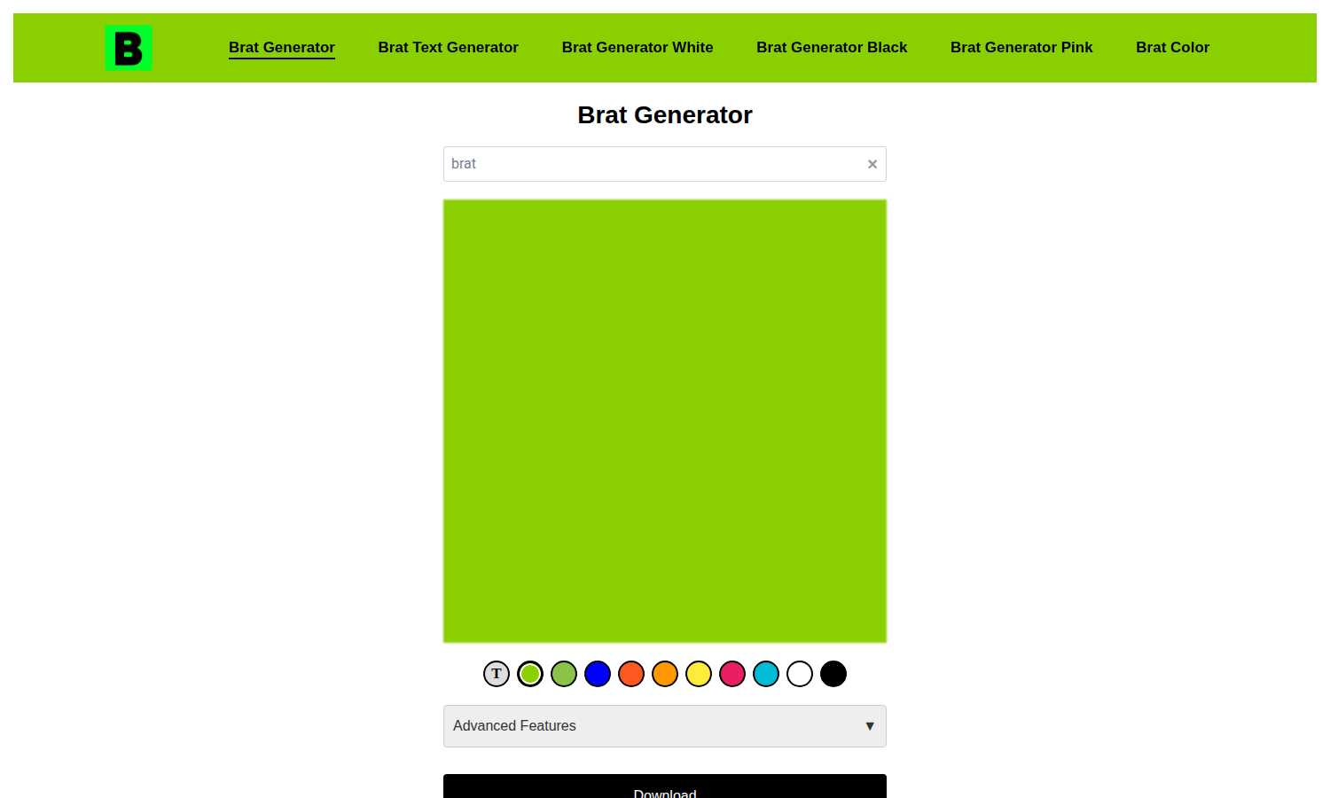 Brat Generator application interface and features