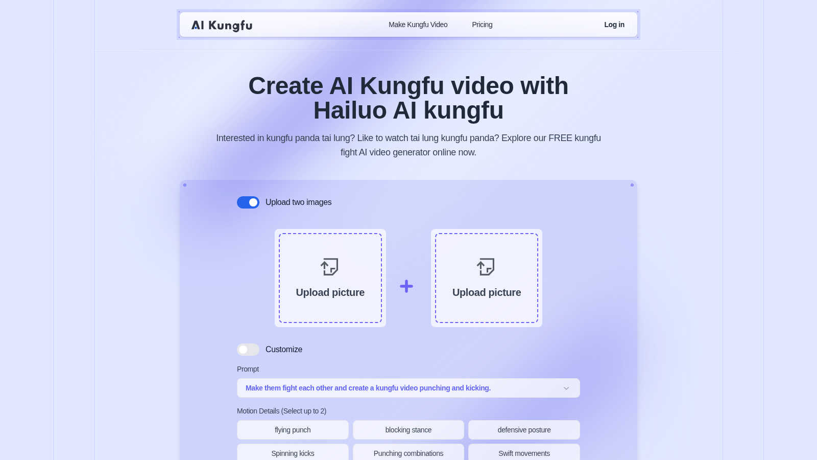 AI Kungfu Video Generator application interface and features