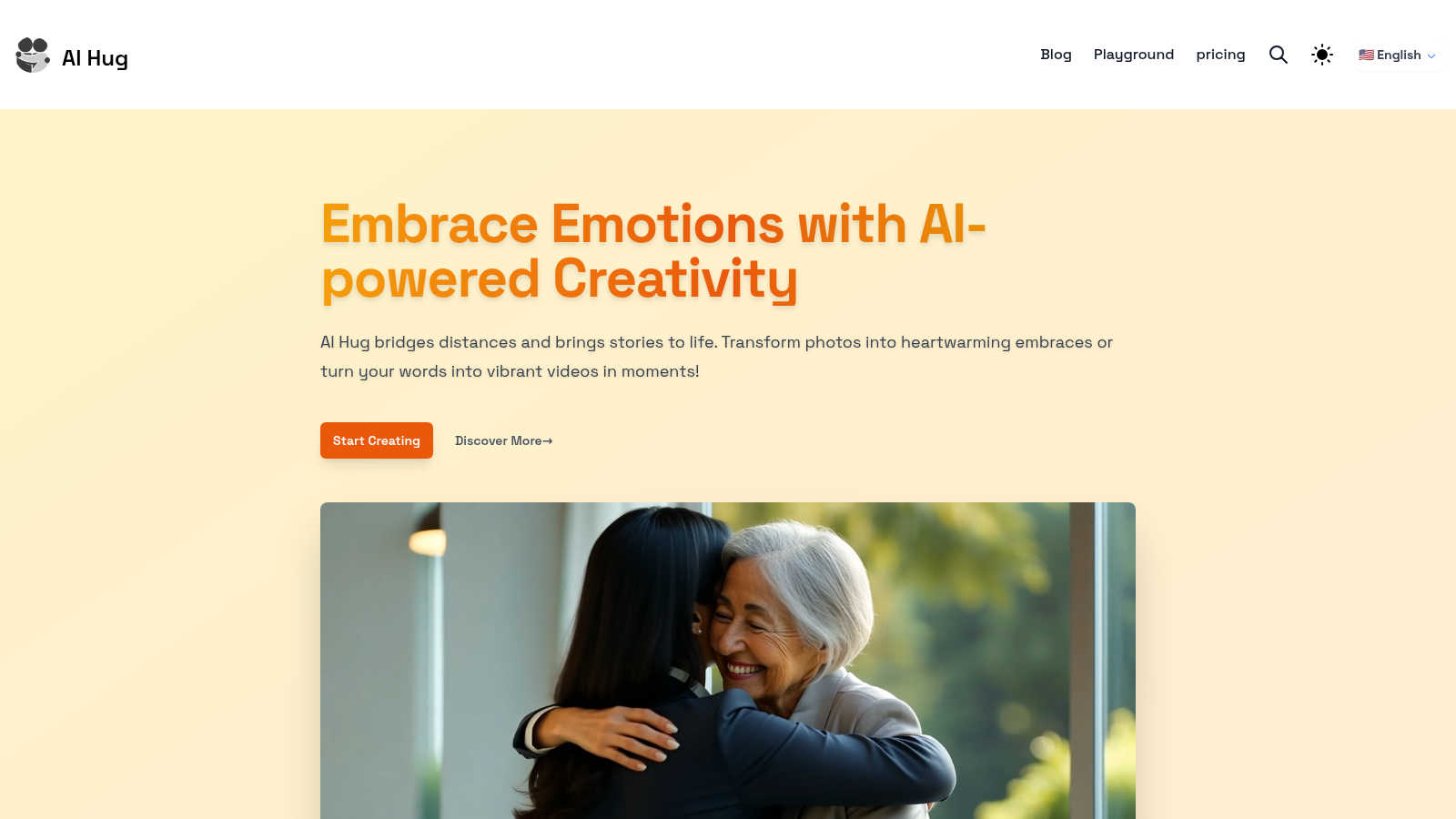 AI Hug application interface and features