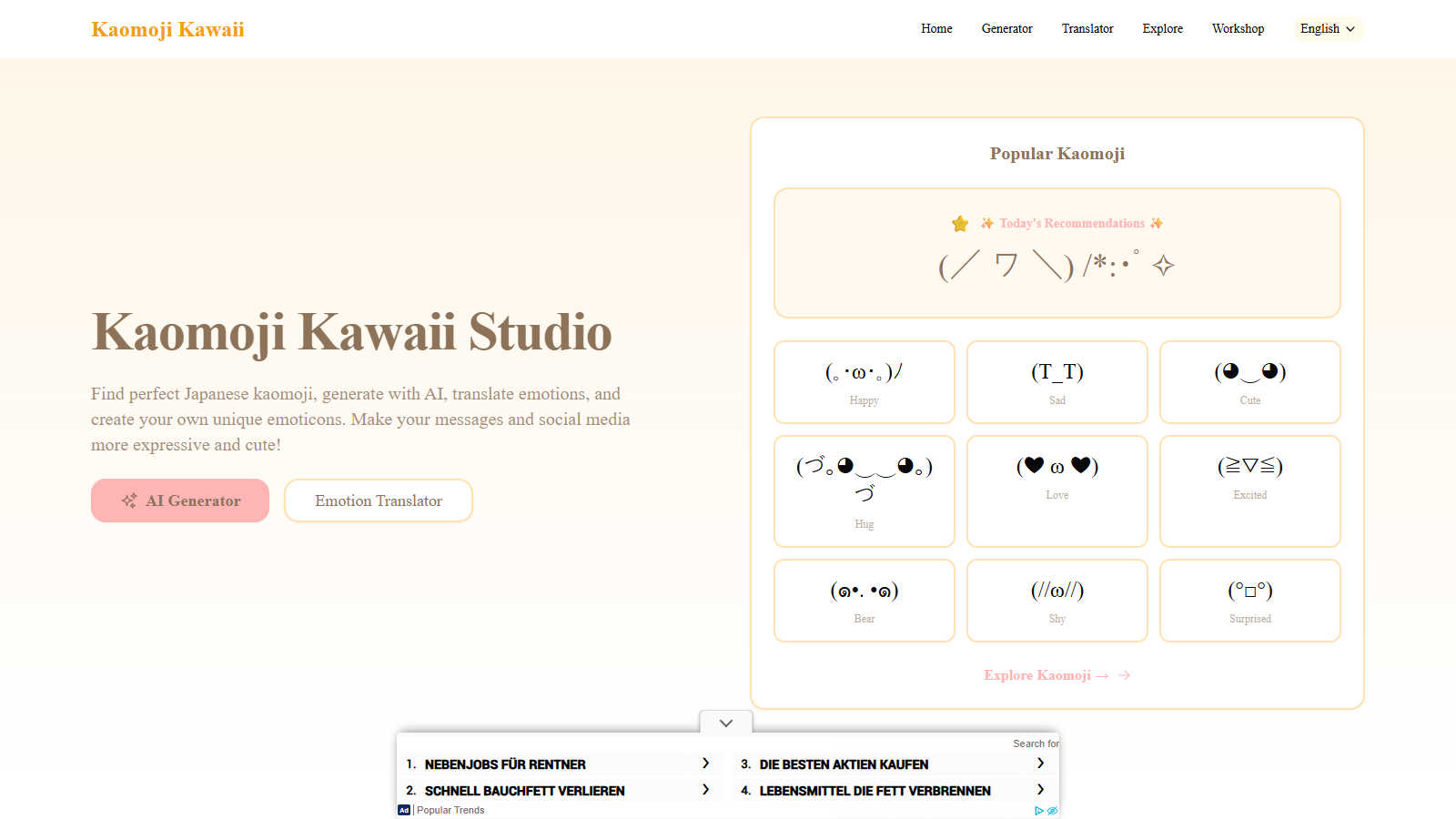 Yokimoji application interface and features