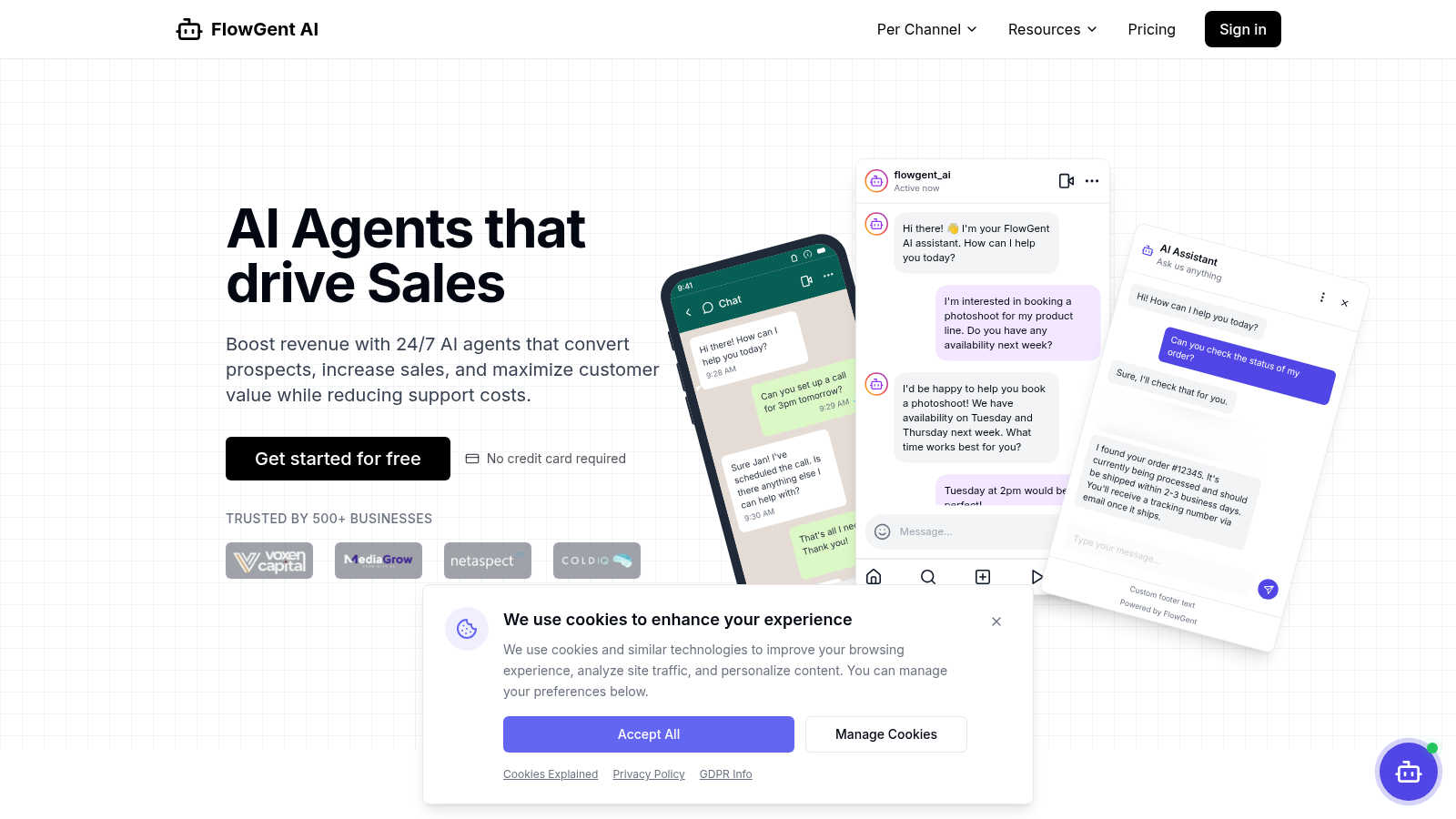 FlowGent AI application interface and features