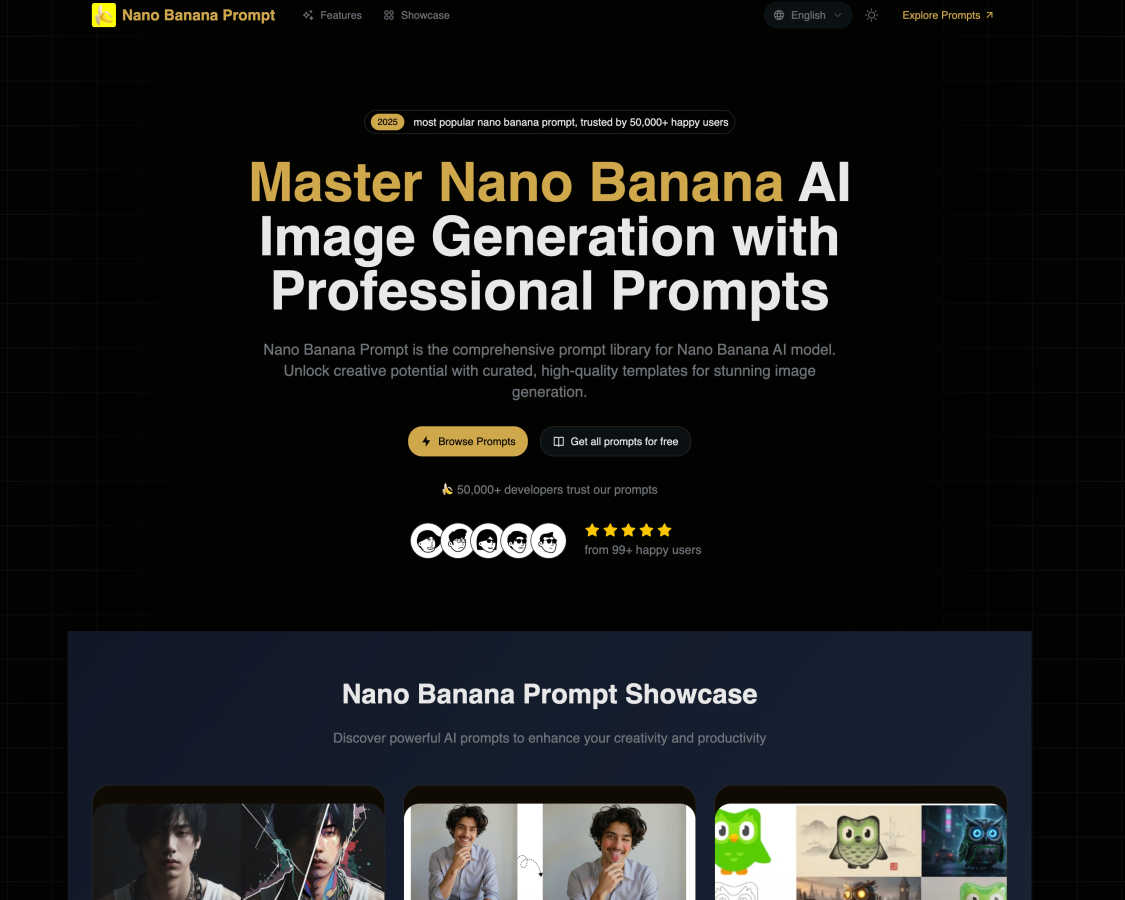 Nano Banana Prompts application interface and features