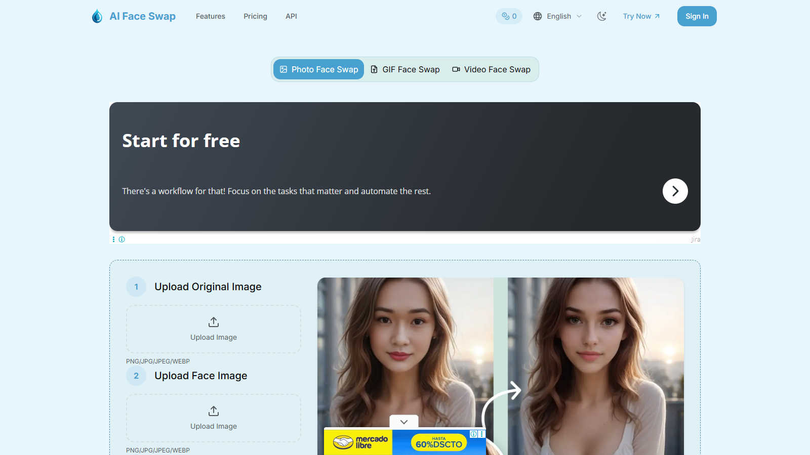 AI Face Swap application interface and features