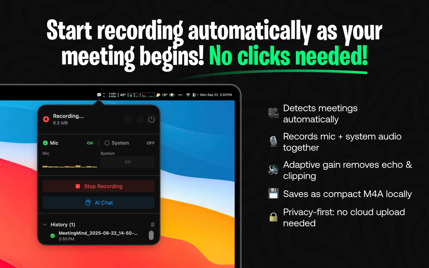 MeetingMind application interface and features