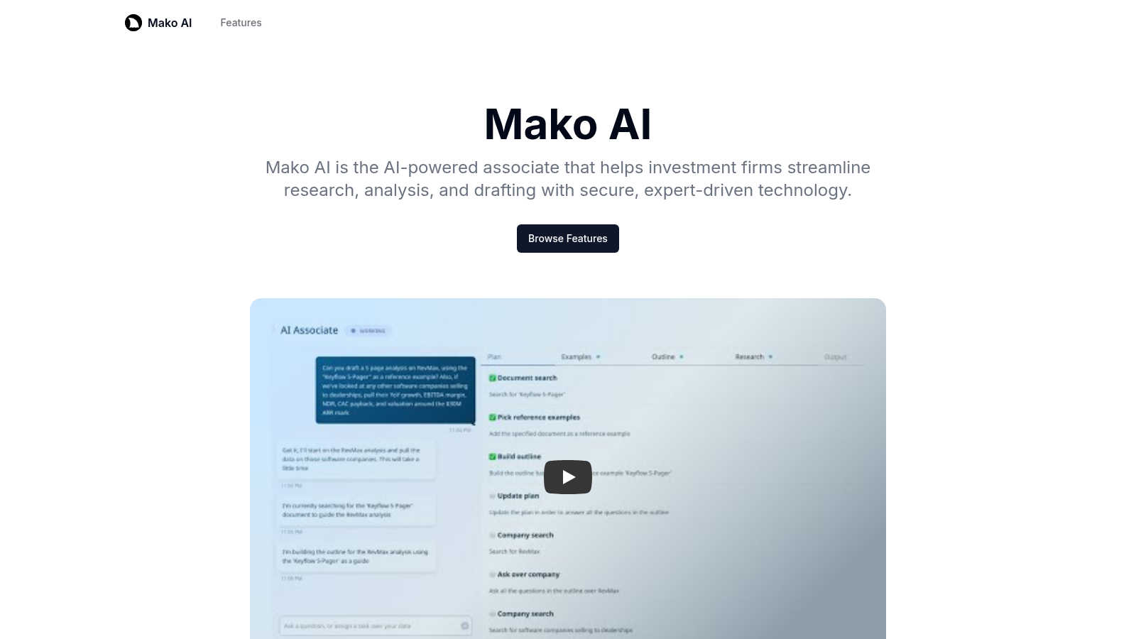 Mako AI application interface and features