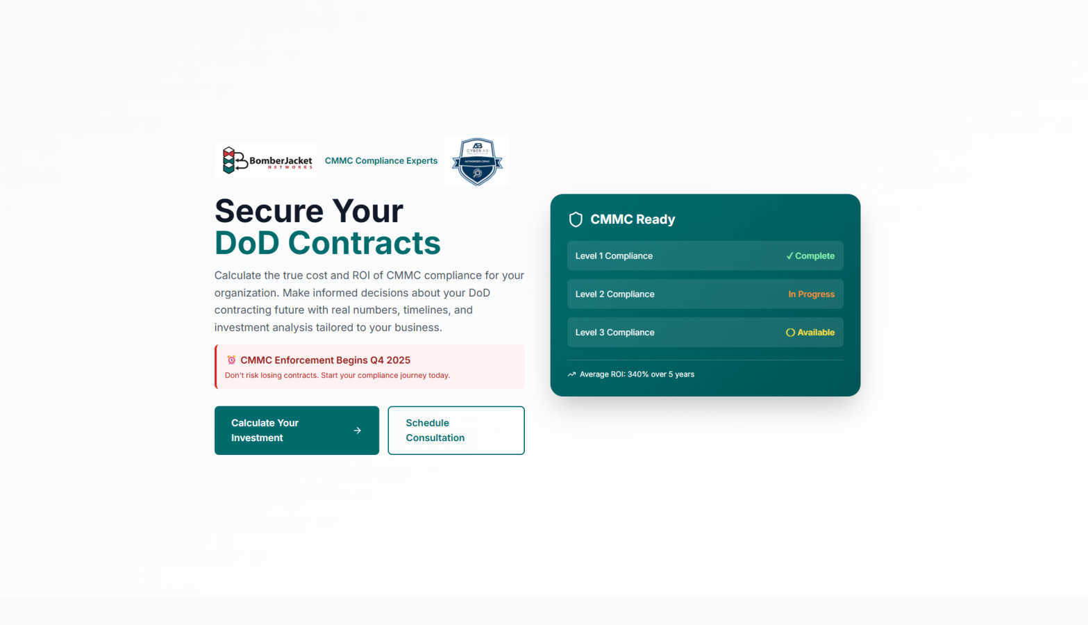 CMMC ROI application interface and features