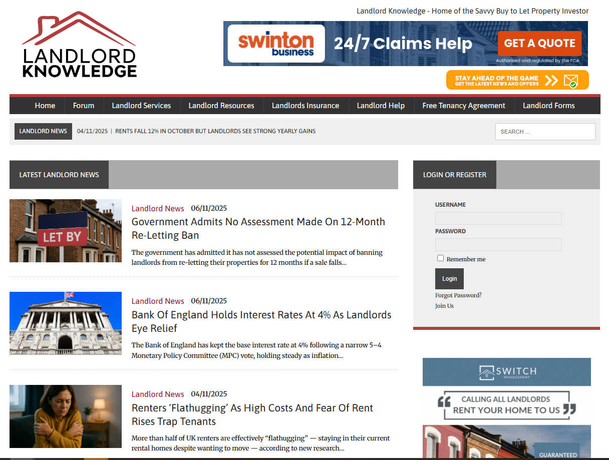 Landlord Knowledge application interface and features