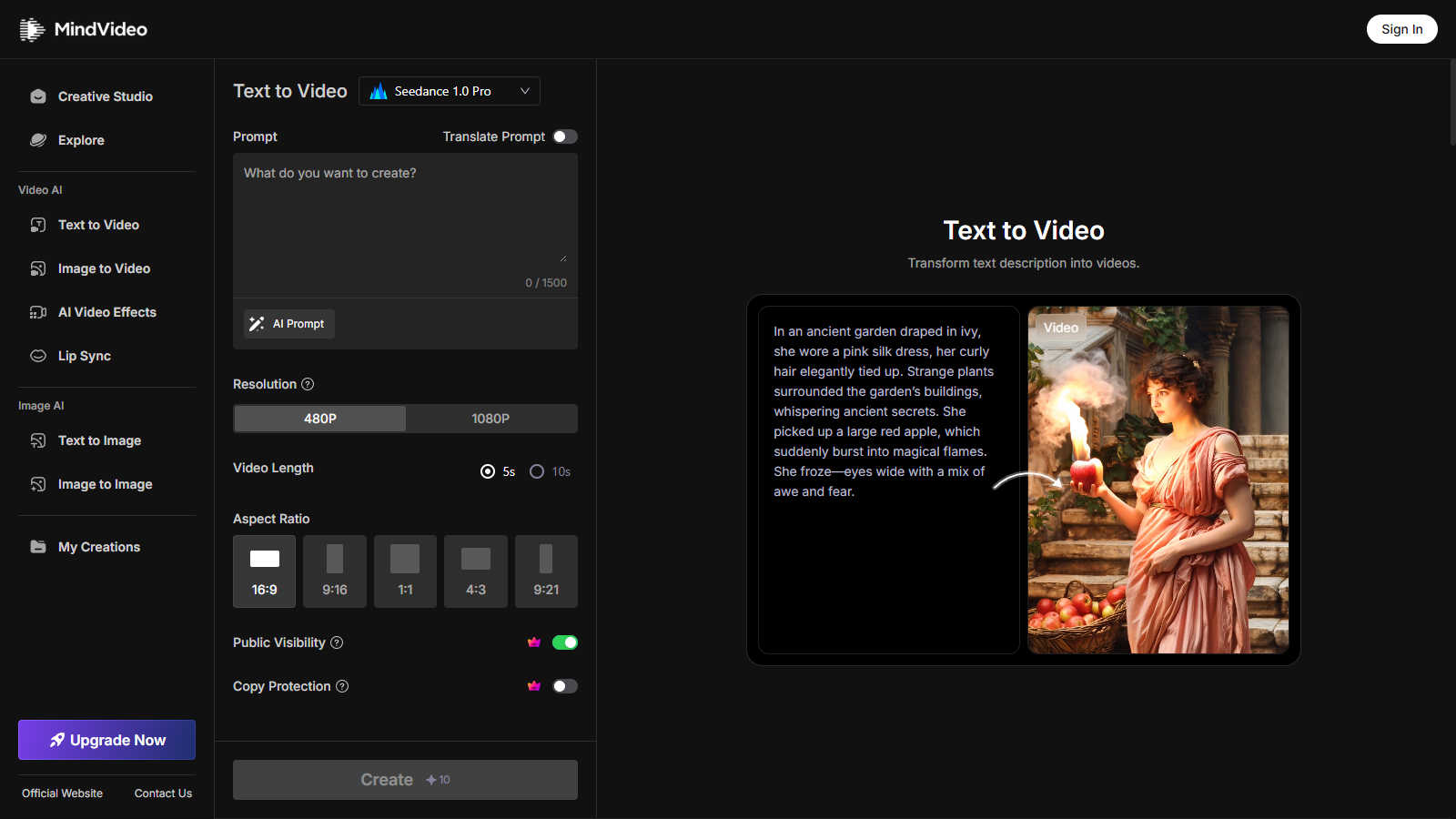 MindVideo AI application interface and features