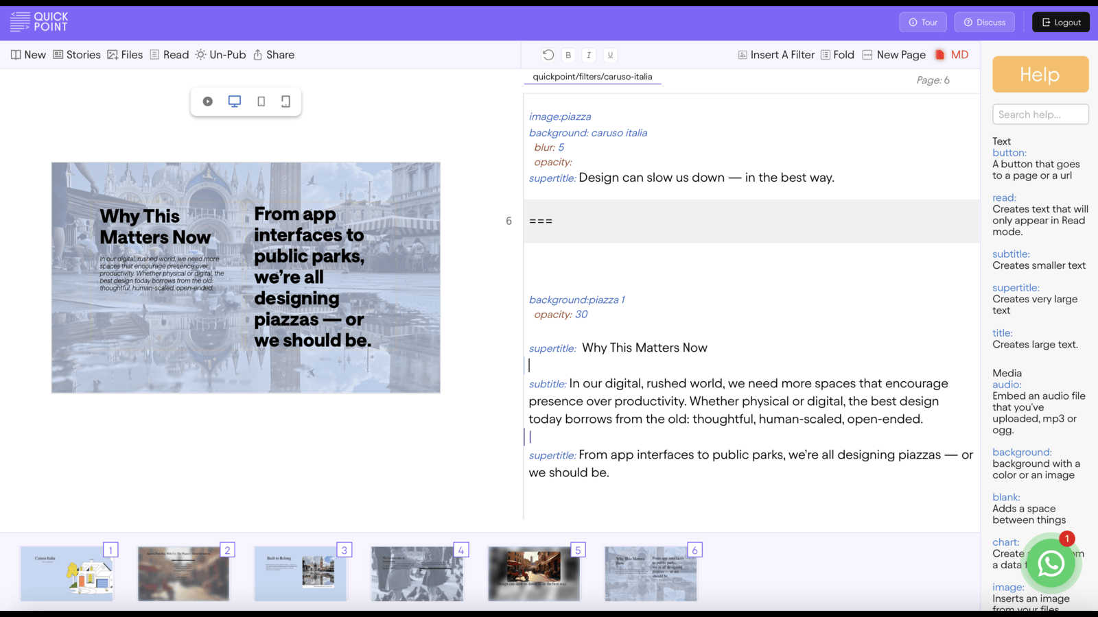 QuickPoint application interface and features