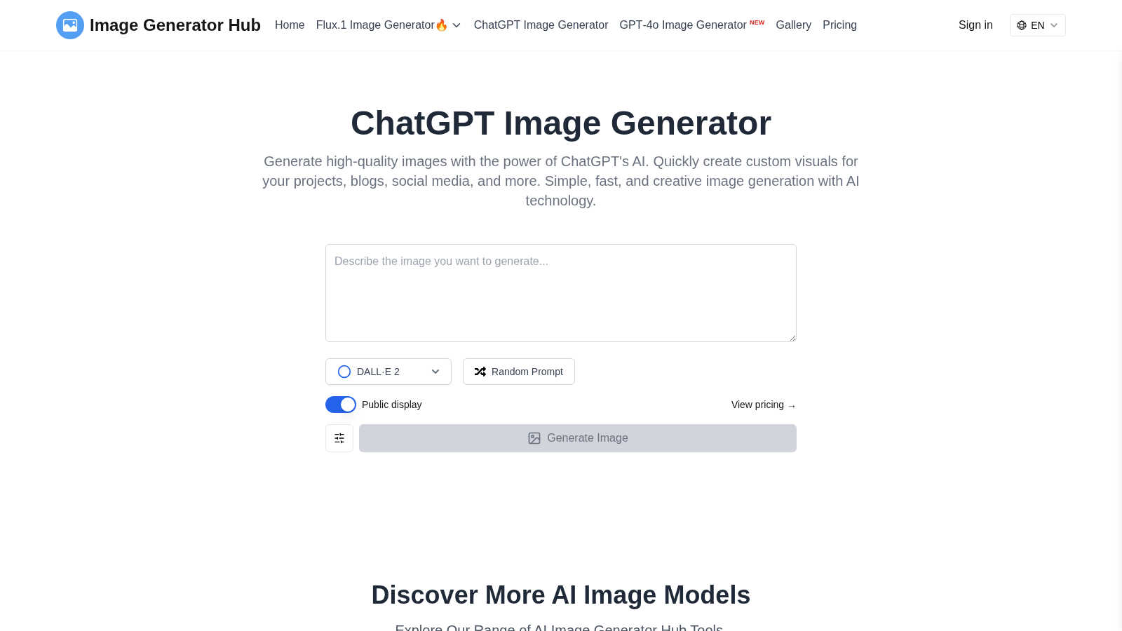 ChatGPT Image Generator application interface and features