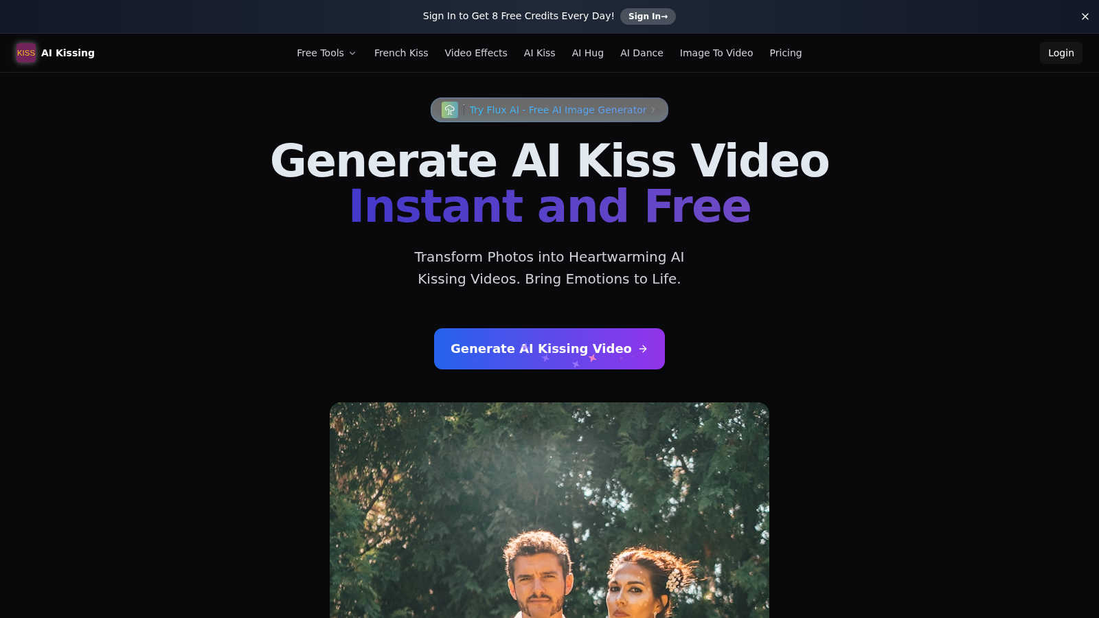 AI Kissing application interface and features
