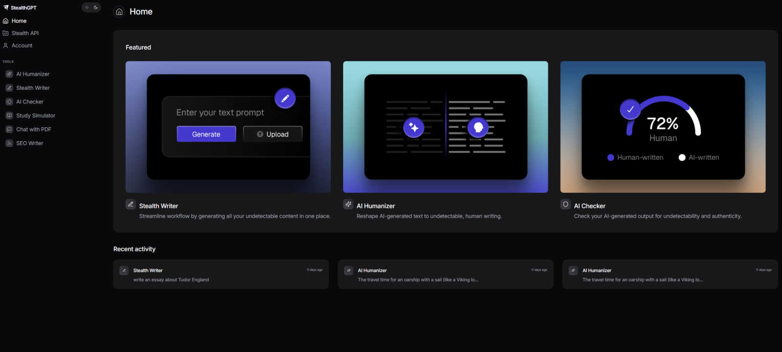 StealthGPT application interface and features