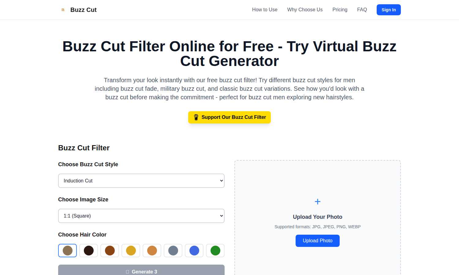 Buzz Cut Filter application interface and features