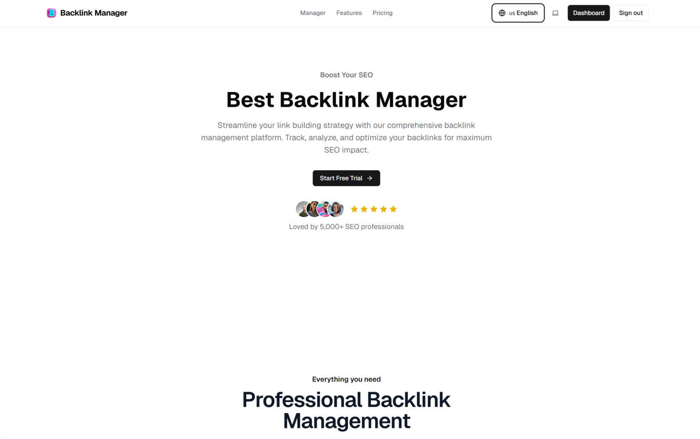 Backlink Manager application interface and features