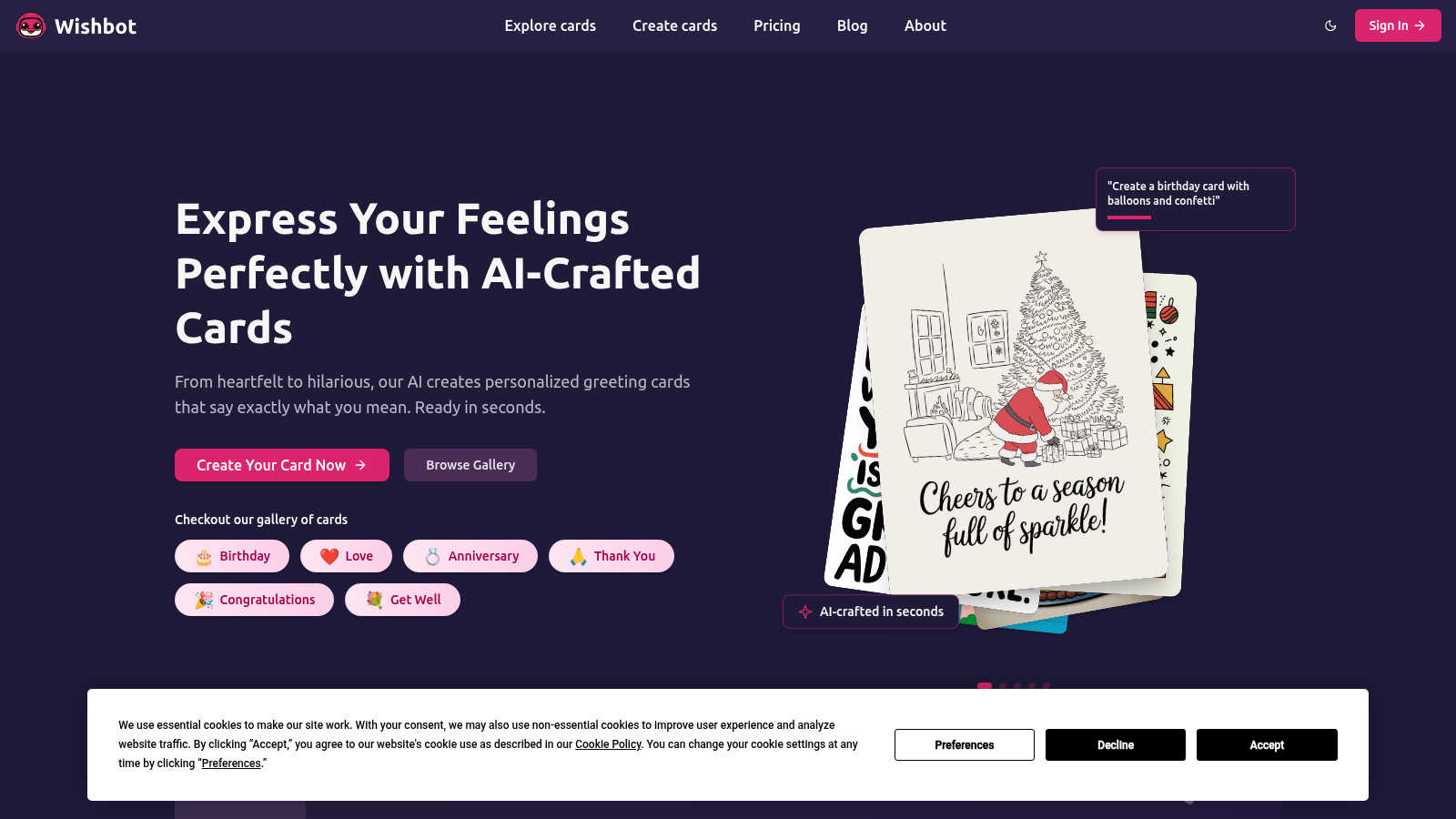 Wishbot application interface and features