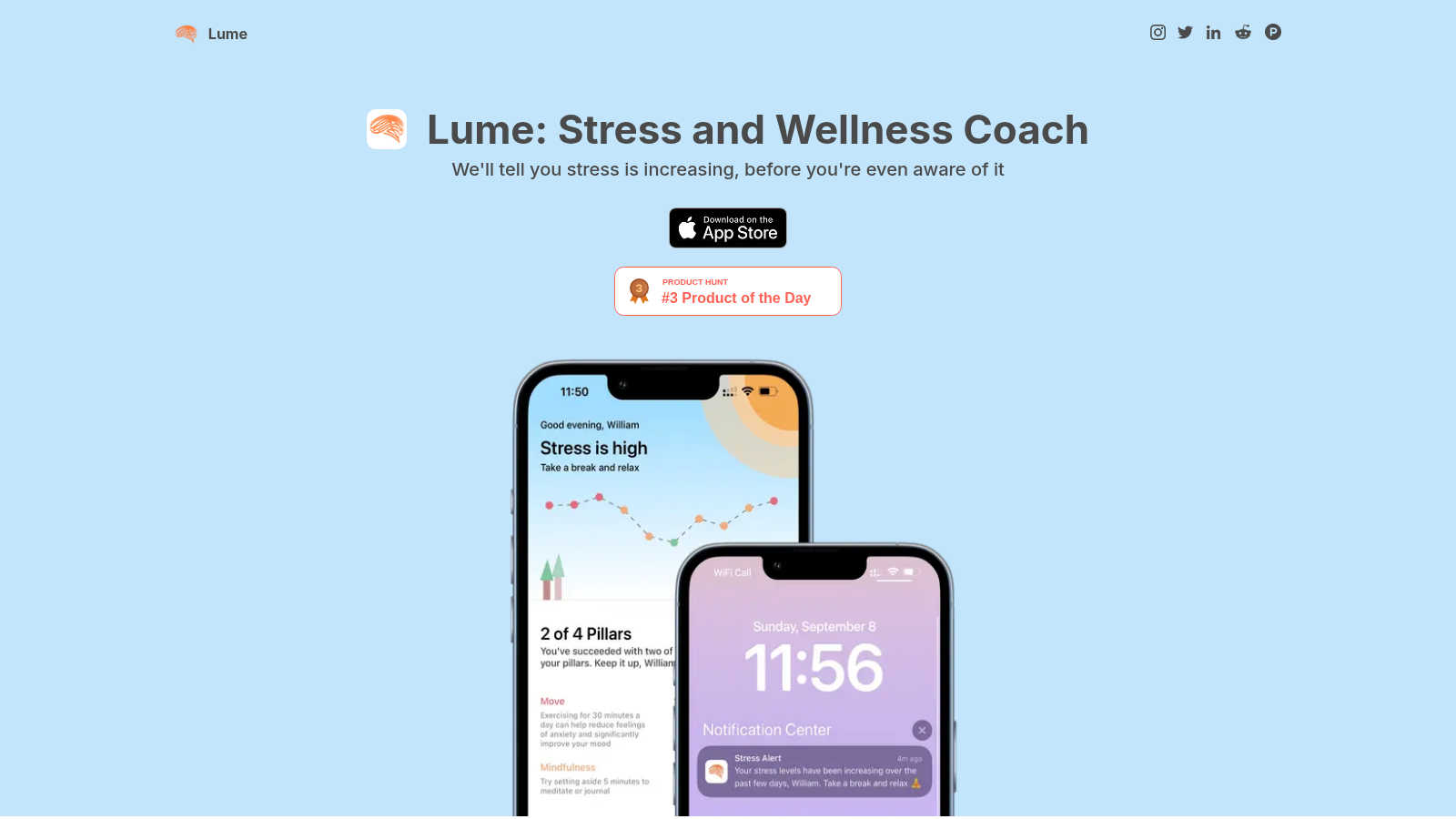 Lume: Stress & Wellness Coach application interface and features