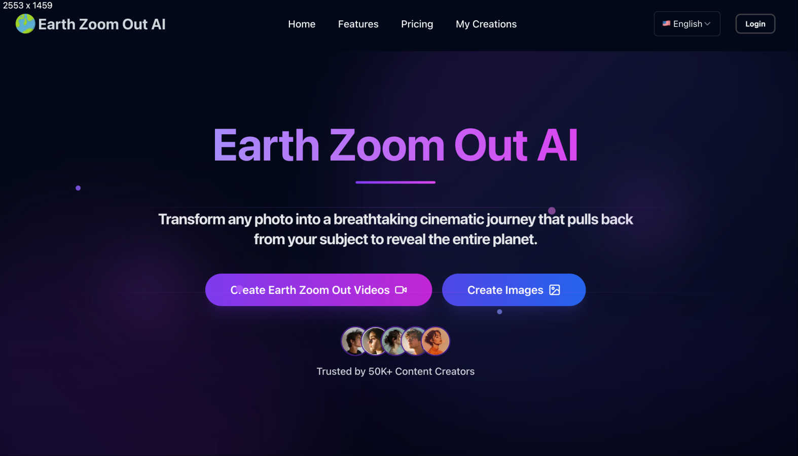 Earth Zoom Out AI application interface and features