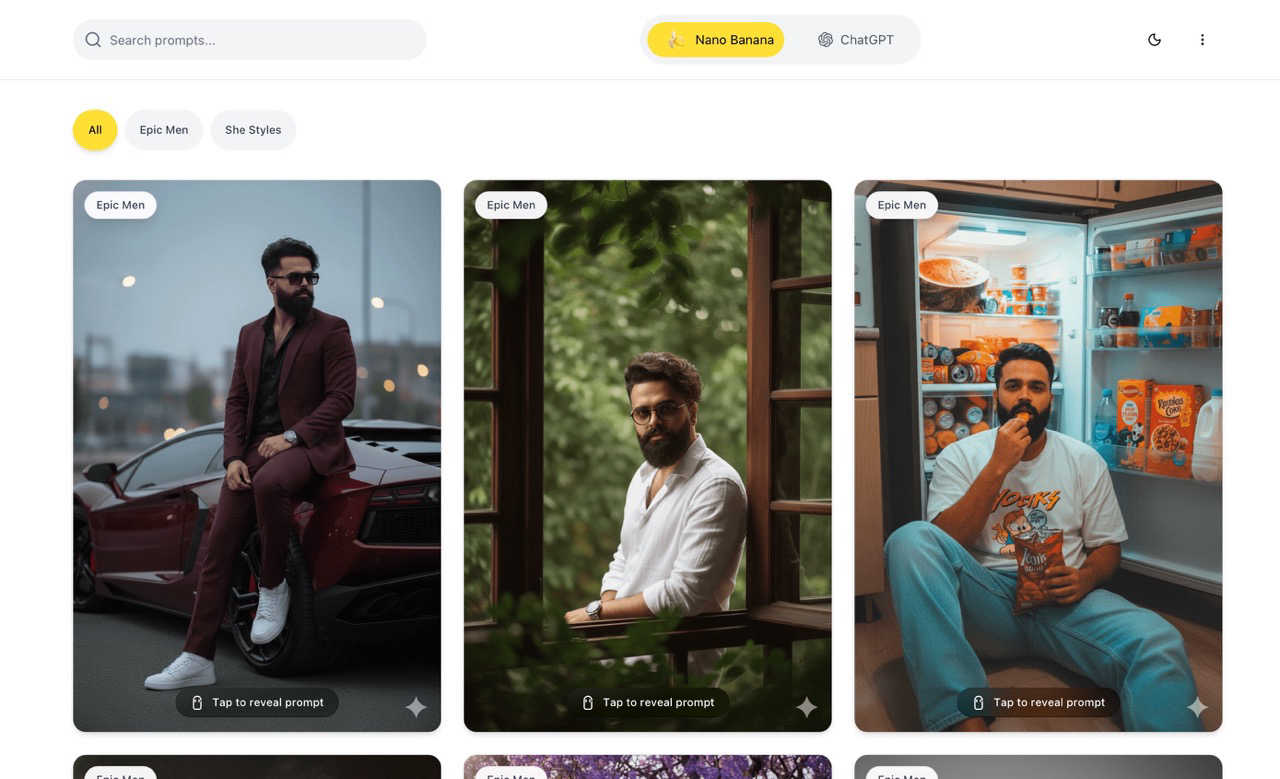 Viral NanoBanana Prompts application interface and features