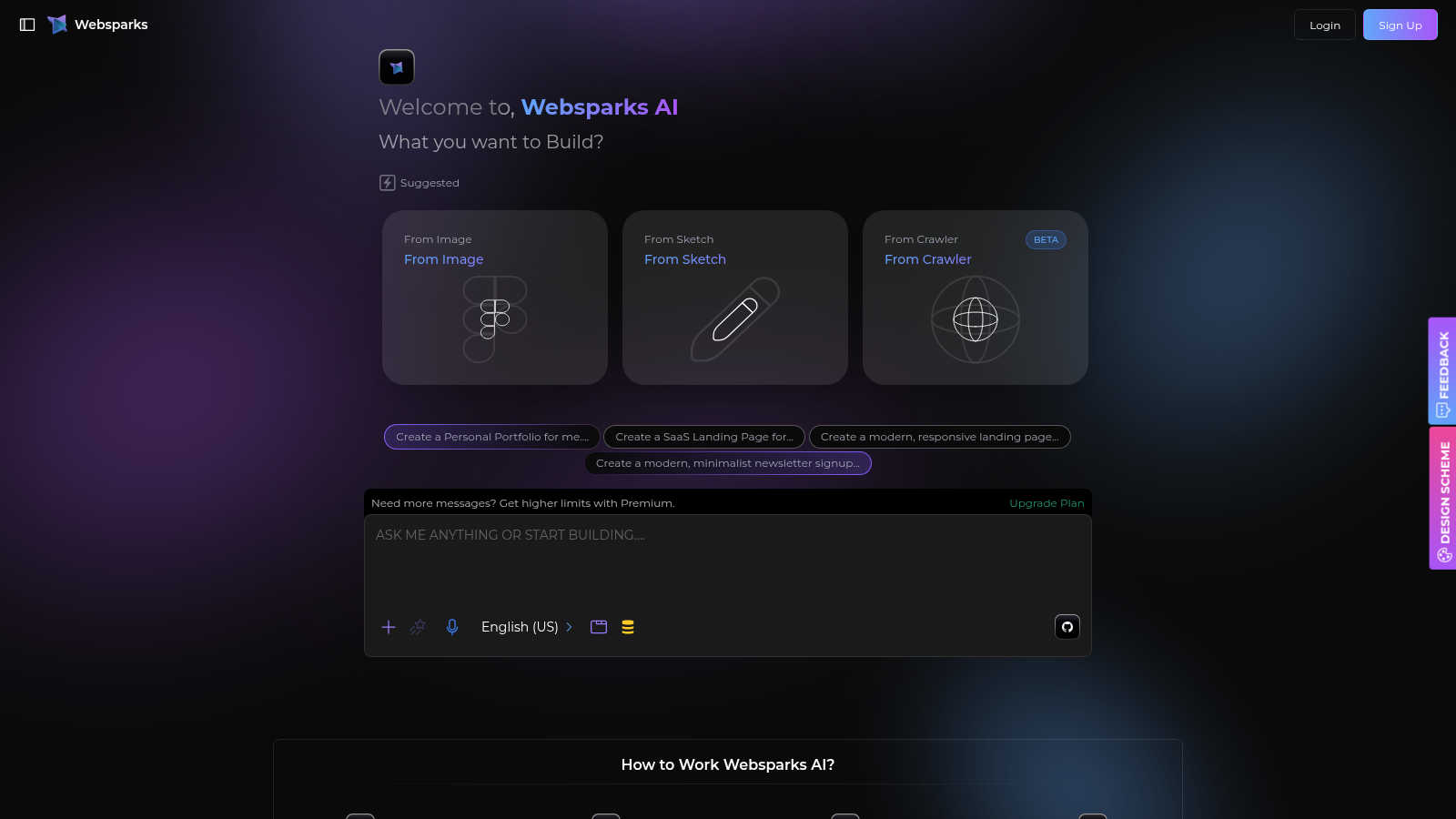 websparks application interface and features