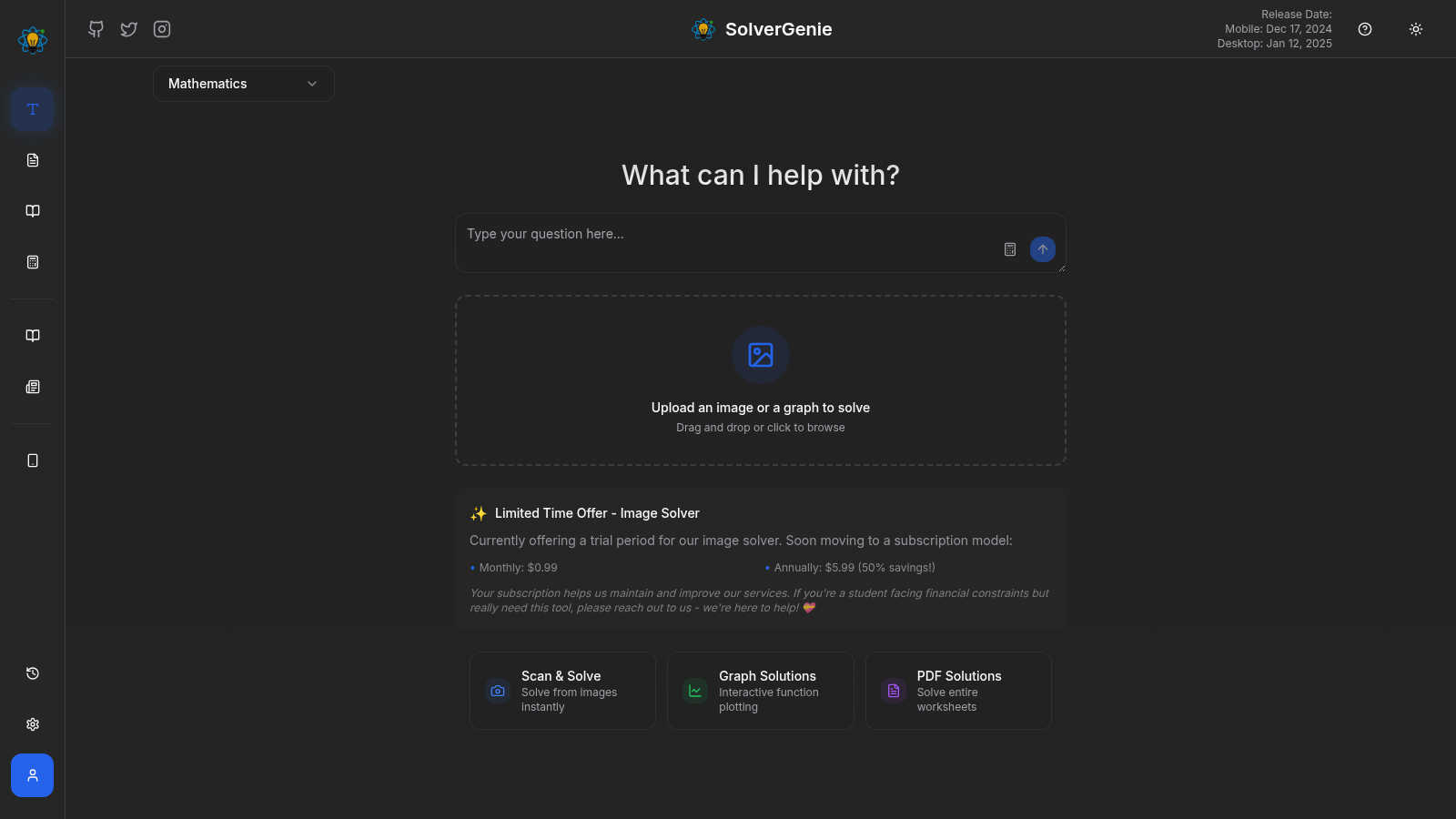 SolverGenie application interface and features