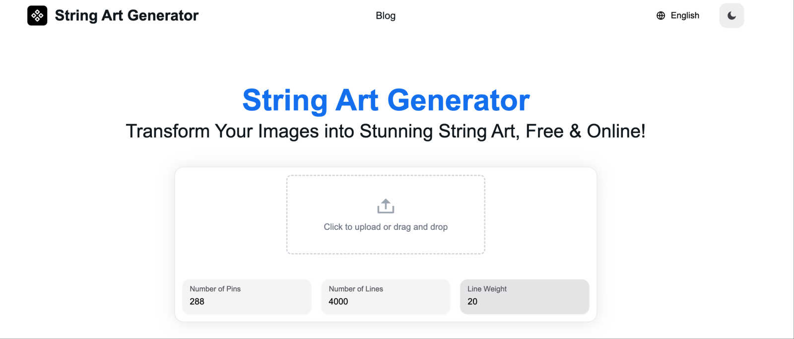 String Art Generator application interface and features