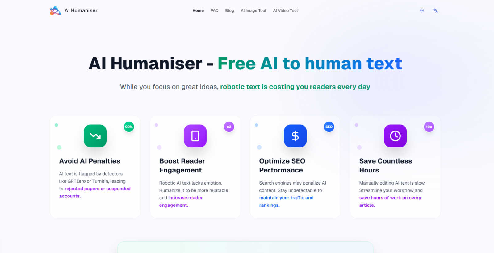AI Humaniser application interface and features